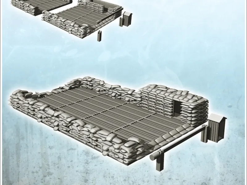 Helicopter landing platform with sandbags and protective bun
