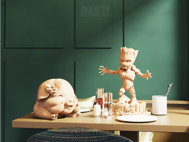 IM GROOT AND CUTE PIG PRINTABLE MODEL