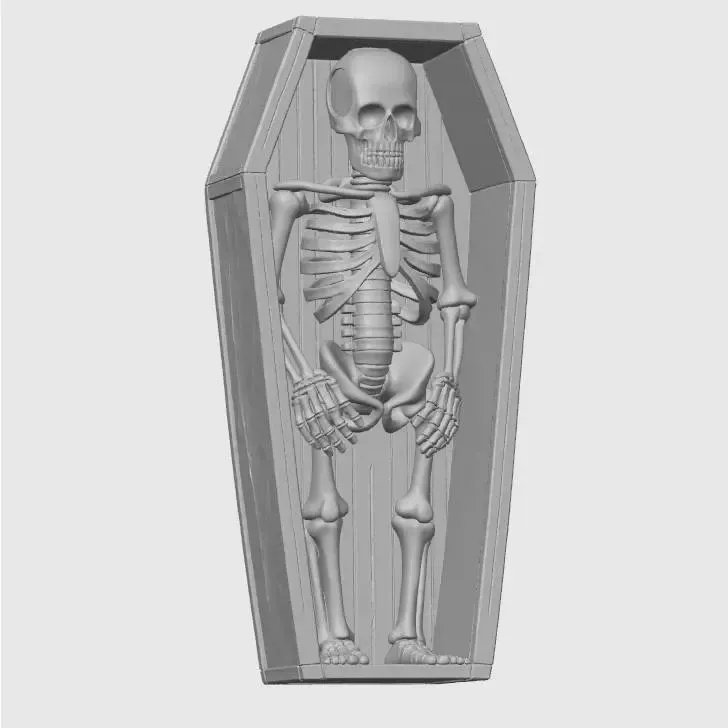 Skeleton in a coffin
