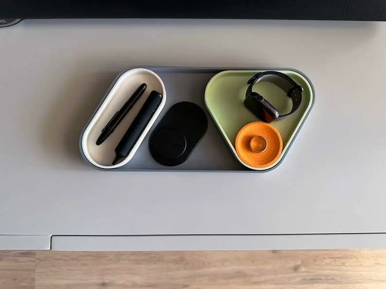 Modular desk organiser and catchall tray with MagSafe add-on