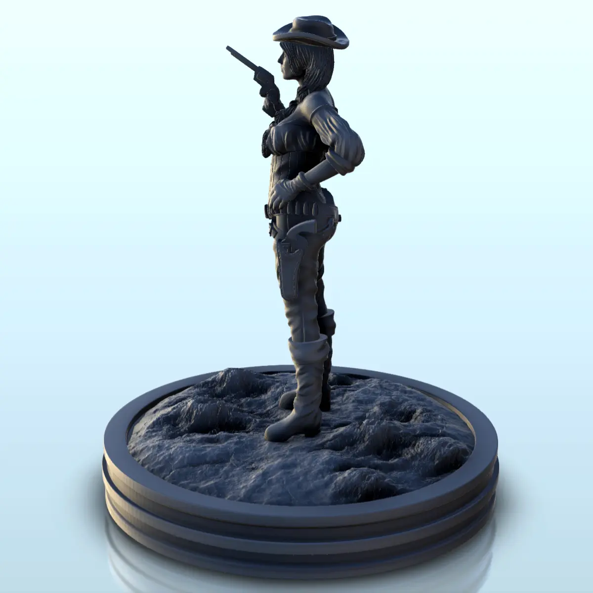 Woman in pigtails with revolver (17) - Old West Figure mini