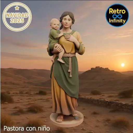Shepherdess with Child - Nativity Scene 2025 3D figure Retro