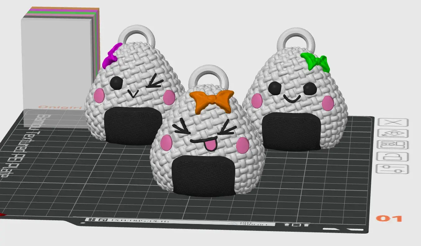 Crochet Onigiri 3 types w and wo keychain hanger painted3mf