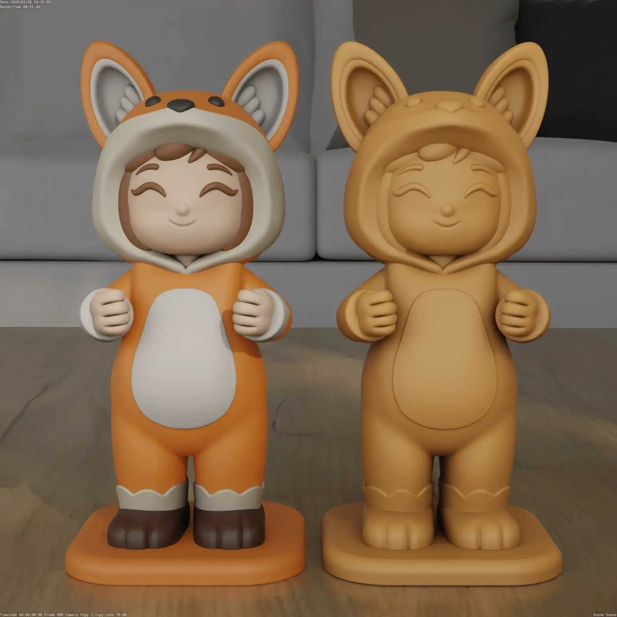 Cute Chibi Fox Girl Figurine STL 3D Model