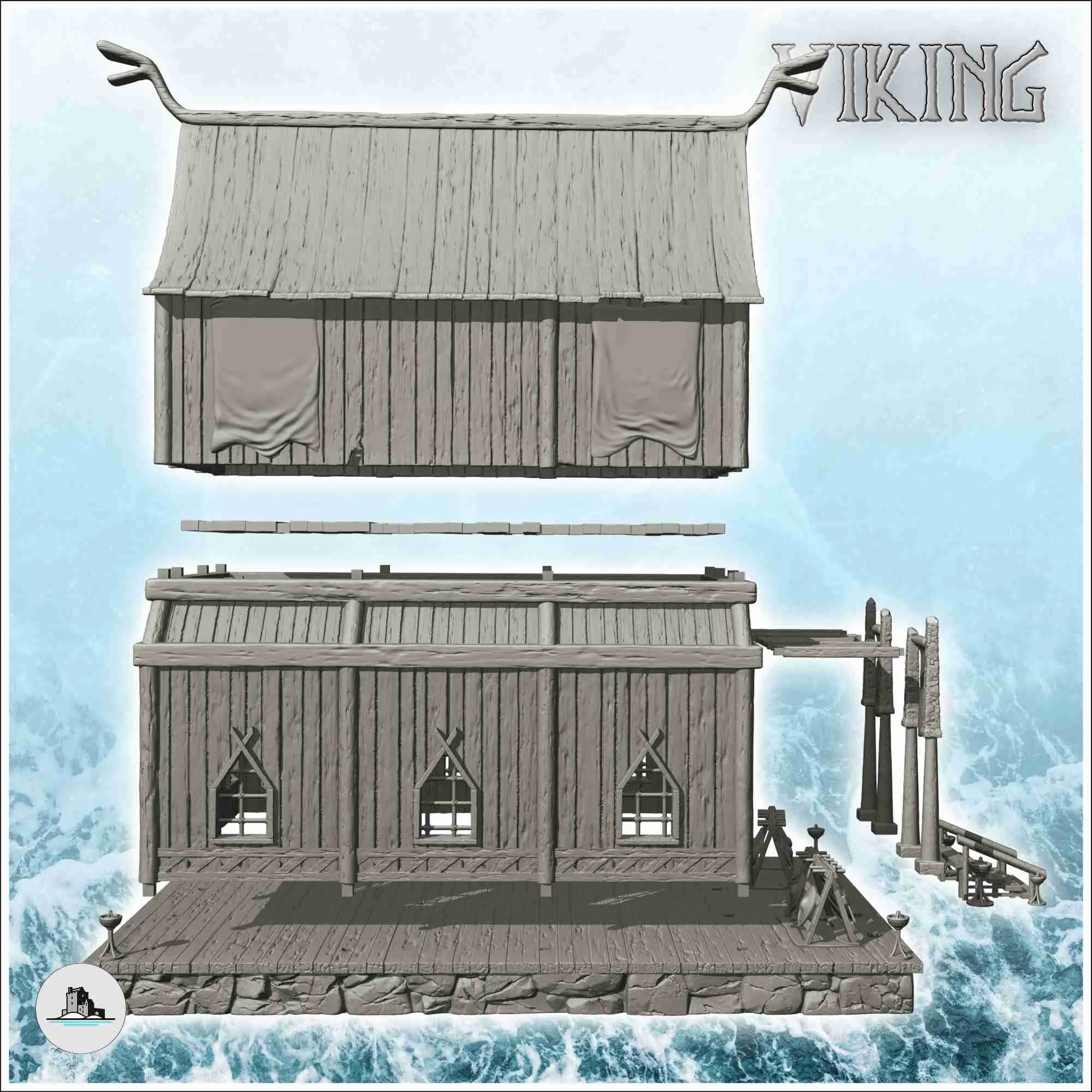 Armurerie viking avec plate-forme et colonnes en pierre (3) - décor