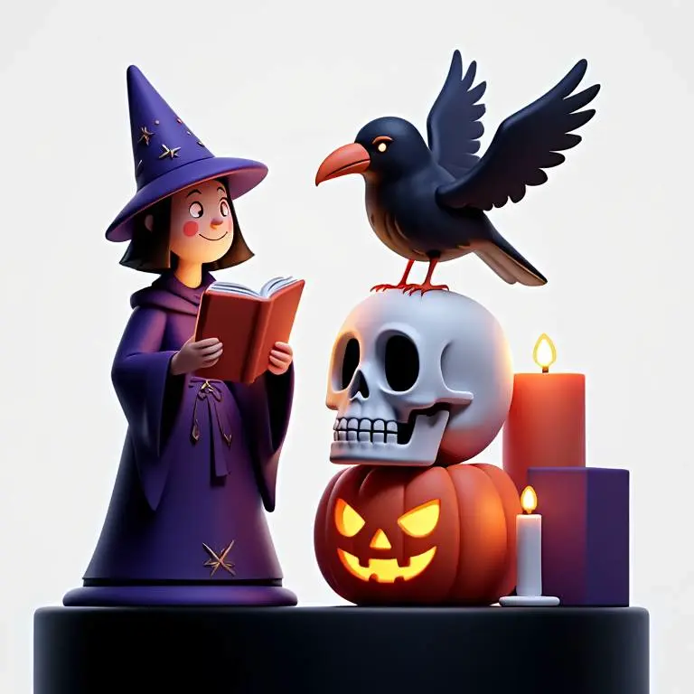 3230 Witch with Spell book, Skull, Raven and Pumpkin  STL
