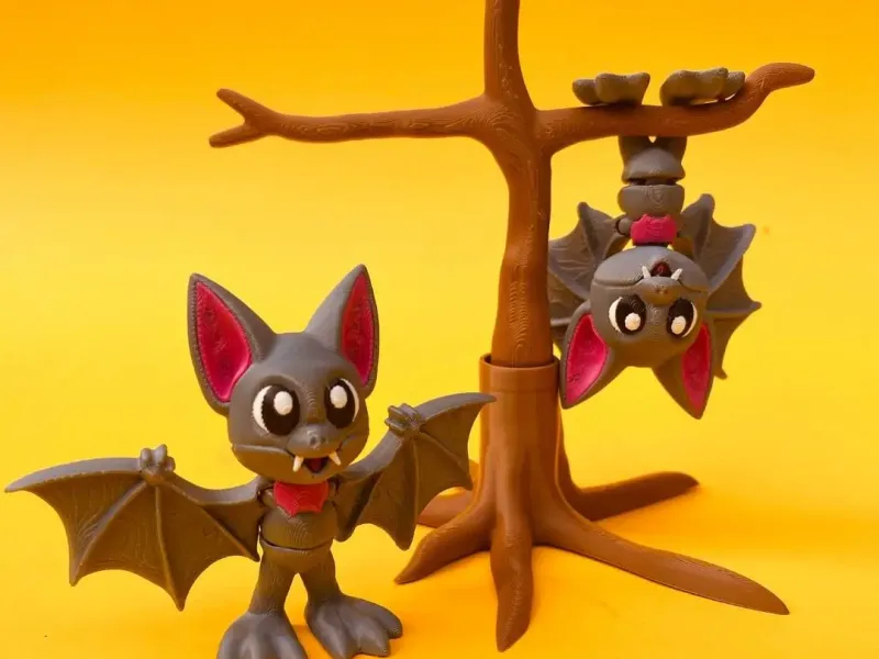 Pipistrello Articolato, STL Flexi con Ramo d'Albero, Gioco Antistress