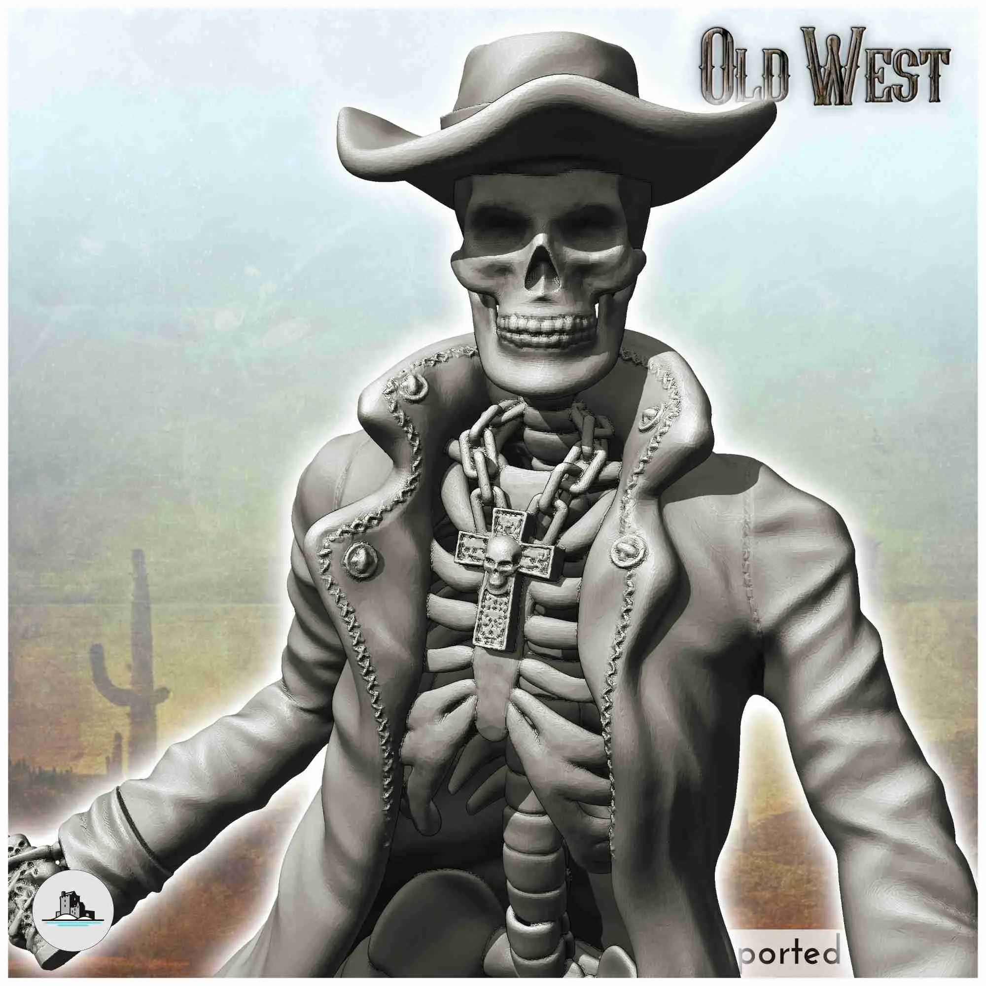 Skeleton cowboy with skull and two revolvers (10) - Old West