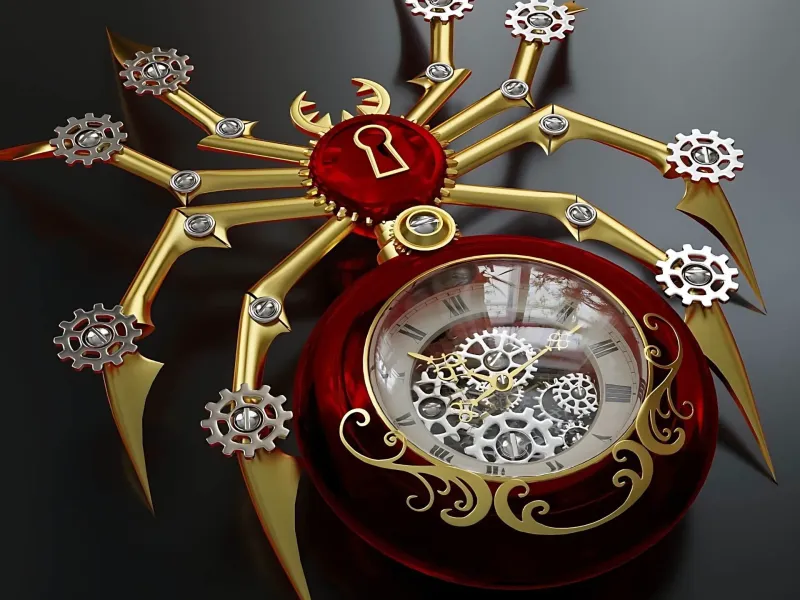 Steam Punk Brooch Spider Clock
