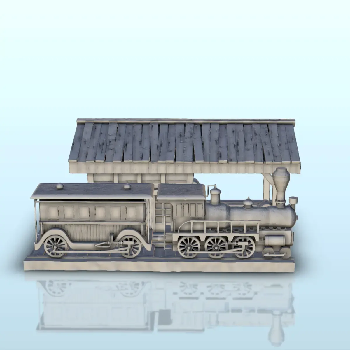 Train station with wagon and locomotive (6) - miniatures fig