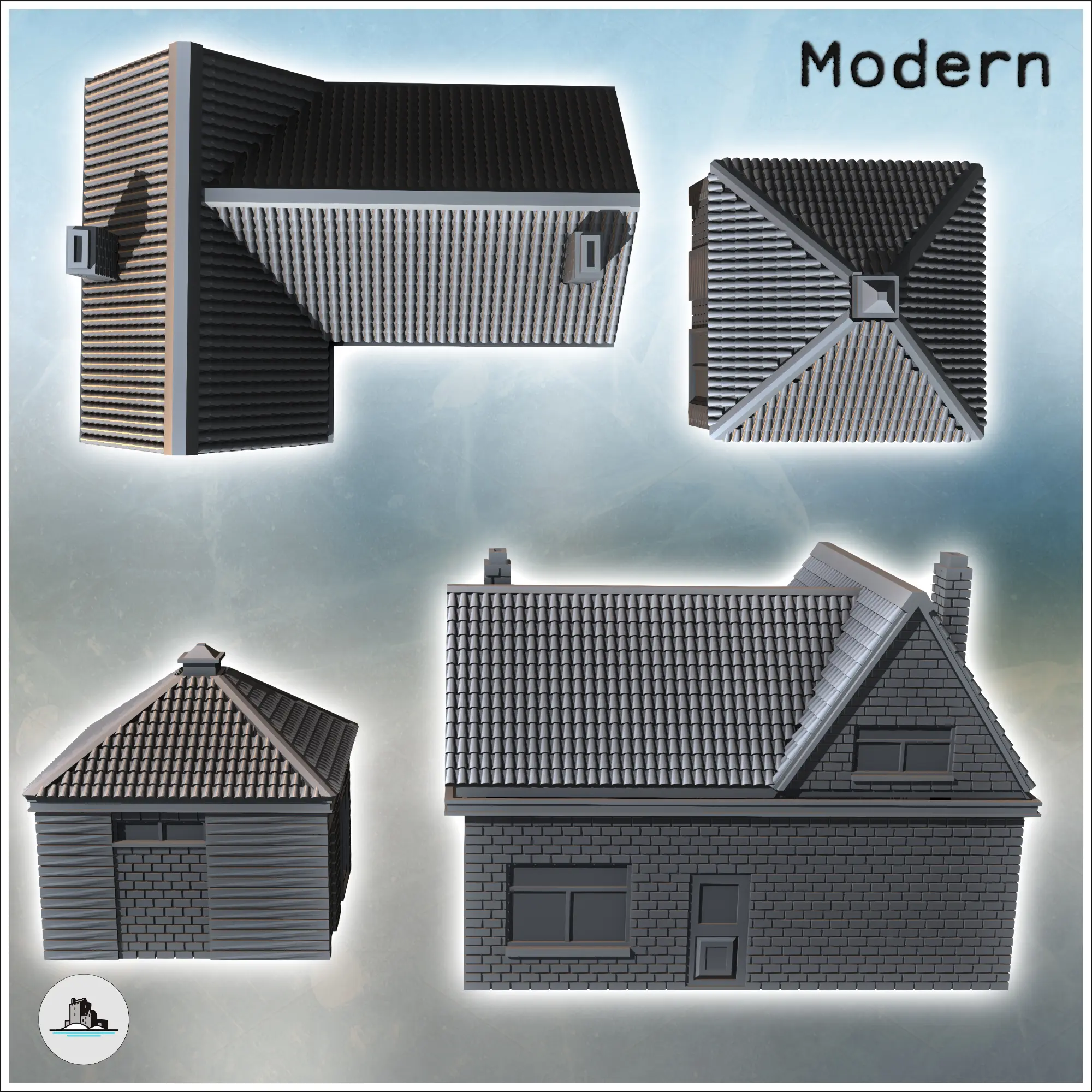 Set of two modern houses (Veghel, Netherlands) miniatures 3D models