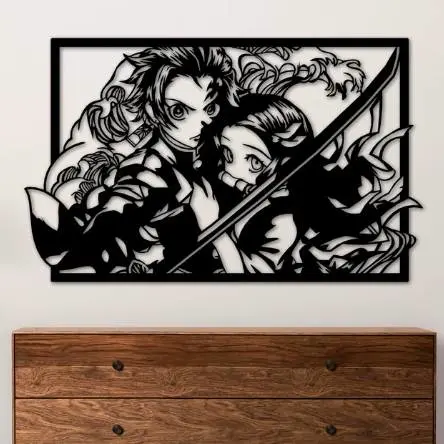 🔥🌸 Tanjiro & Nezuko 2D Wall Art – Rectangular Printable De