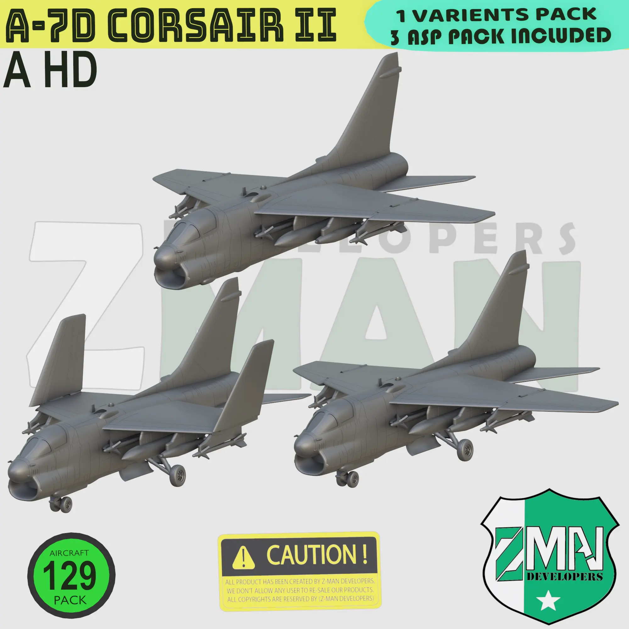 Warplanes STL Download - A-7D CORSAIR V3 (3 ASP STYLES-c)by Z-MAN ...