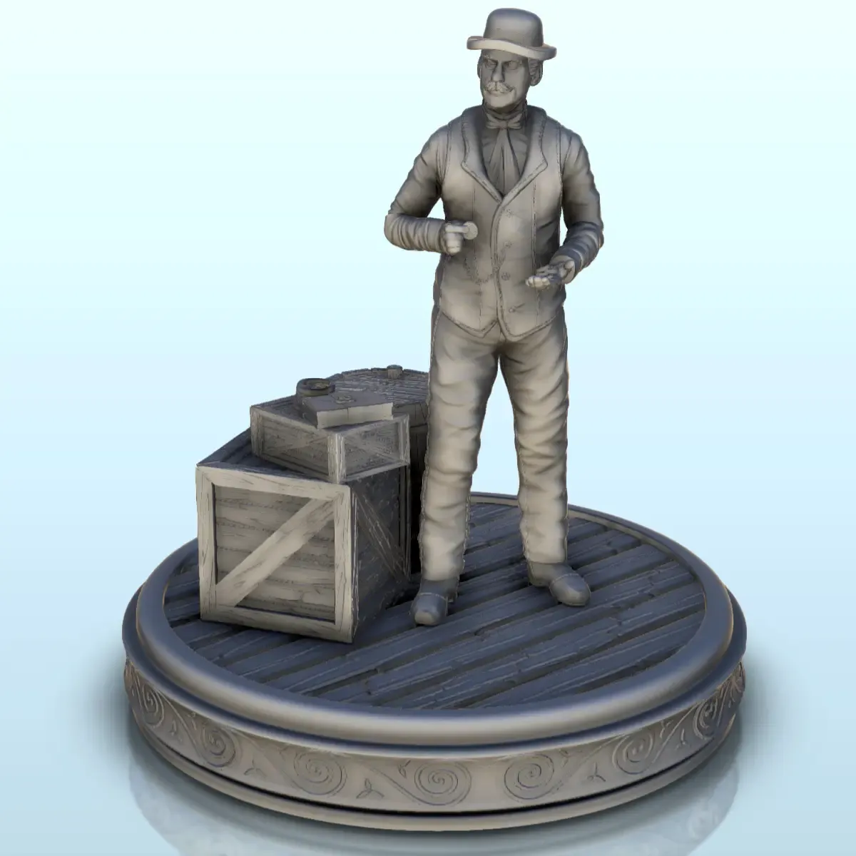 Merchant with bowler hat and boxes of goods (13) - Old West