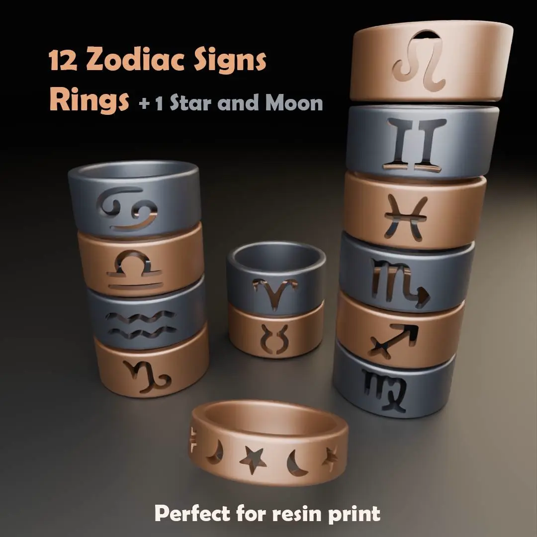 Jewelry & Accessories STL Download - 12 Zodiac Sign Rings 🪐 and 1 extra ...
