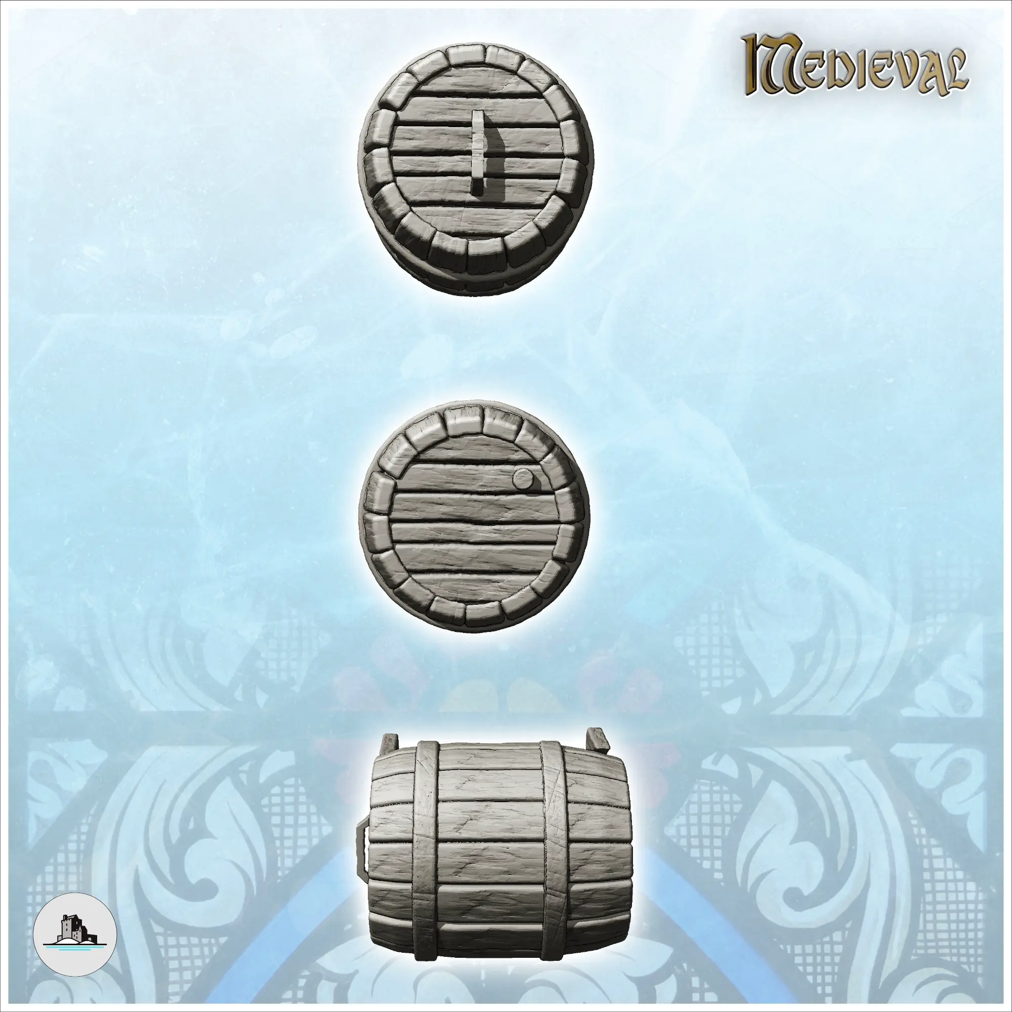 Set of three wooden barrels (1) - miniatures warhammer mini