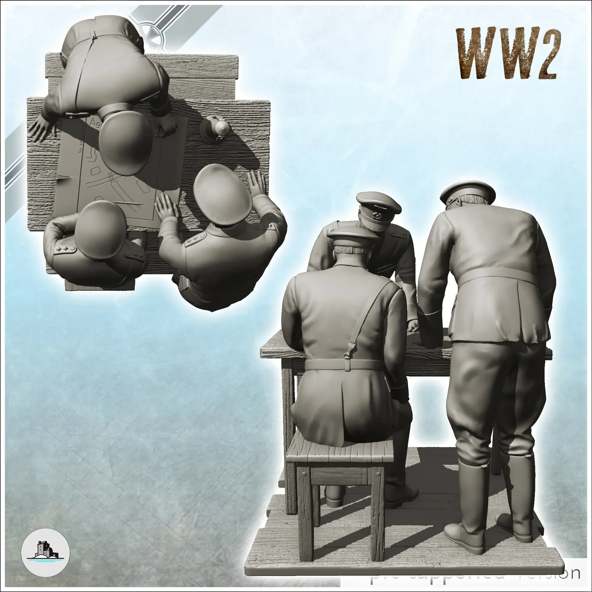 German staff around a table with map (12) - WW2 Terrain fig