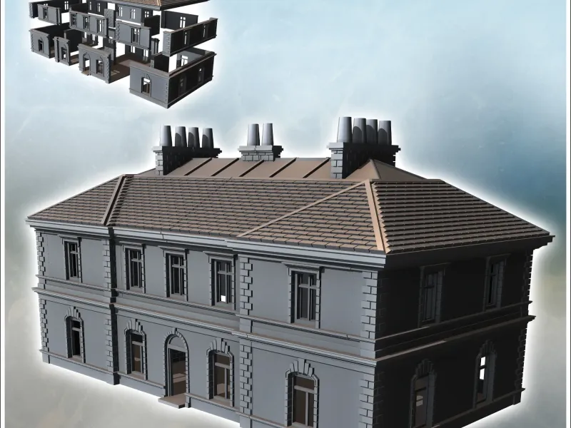 Kiremit çatılı ve çok katlı modern bina