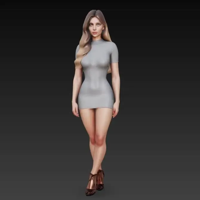 Chica sexy con vestido gris ajustado