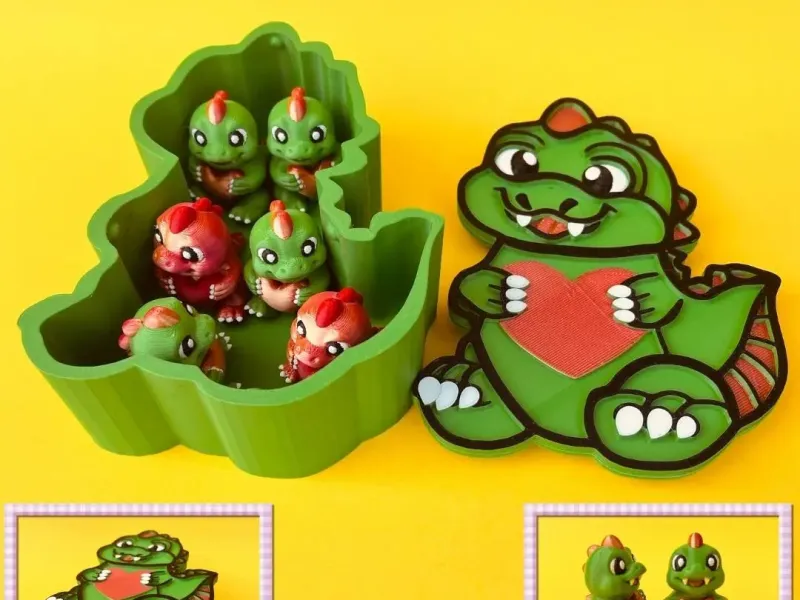 Flexi Dinosaur Holding Heart And Dino Storage Box