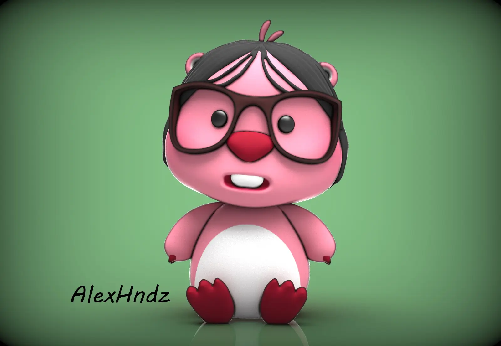 MEME URSINHO COR-DE-ROSA COM ÓCULOS SÃO VALENTIM (LOOPY, BEAVER)