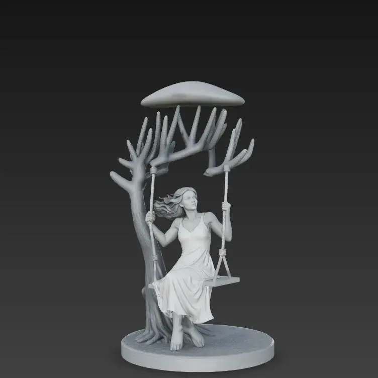 Woman on Swing Under Apple Tree