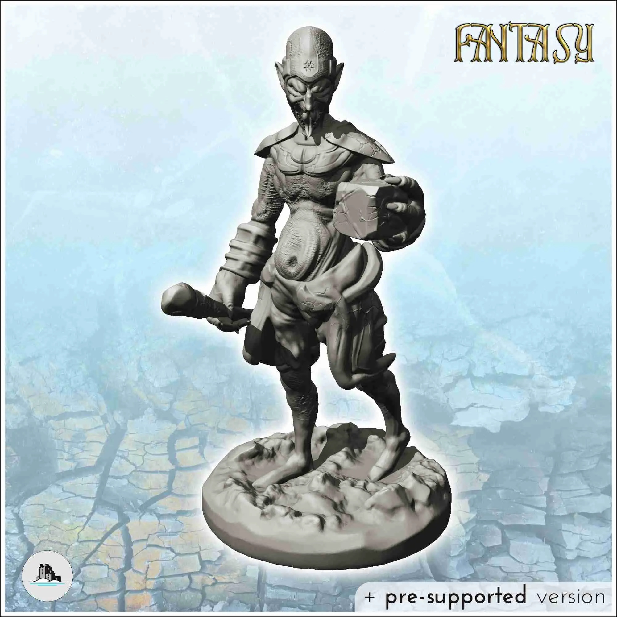 Goblin shaman with wooden staff and magic stone (12) - minia
