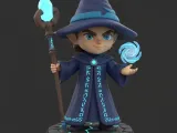 Chibi Rune Wizard – Elemental Magic Staff Mini Figurine-0