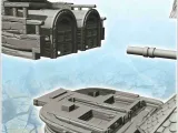 Large steampunk flying ship with wooden hull and multiple sa-6