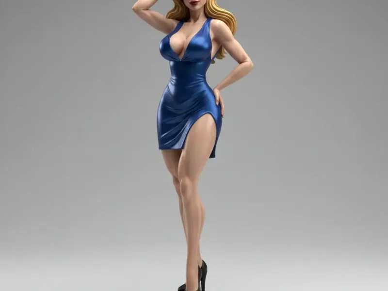 Blue Cocktail Dress Pin-Up Figurine – Confident Glam Pose