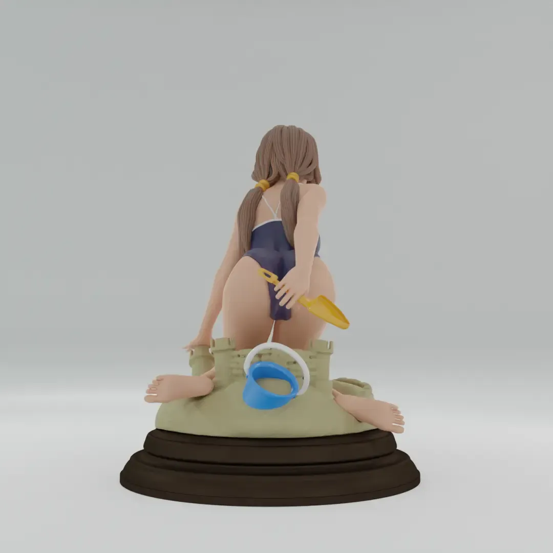 Swimsuit Girl Playing Sand Castle