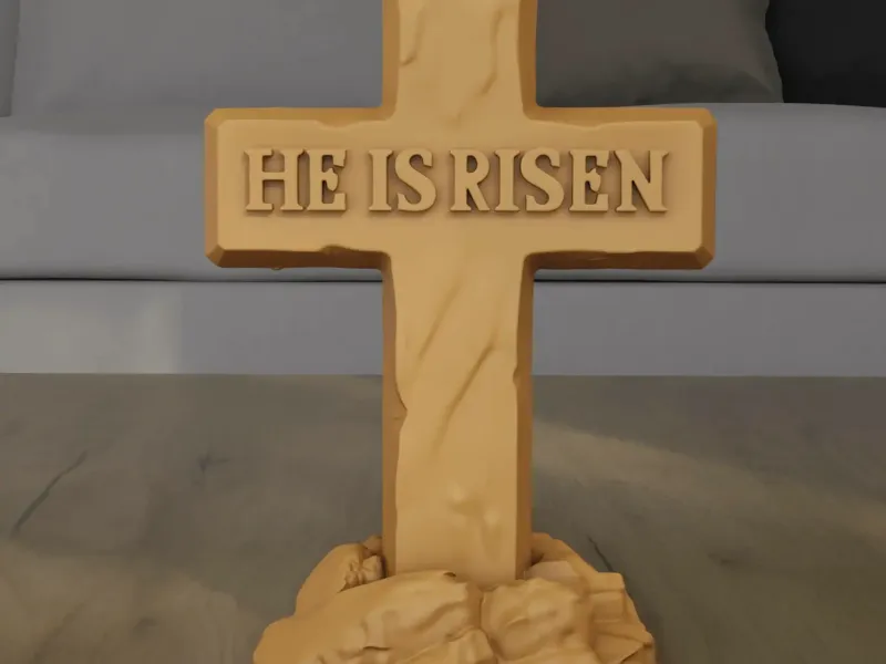 He Is Risen Easter Cross STL 3D Print Model