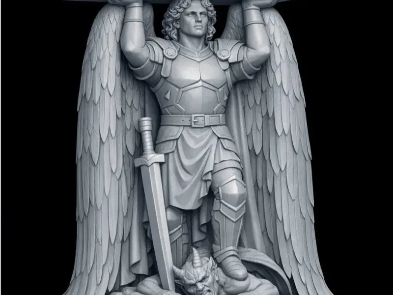 São Miguel com a espada pisando no mal.