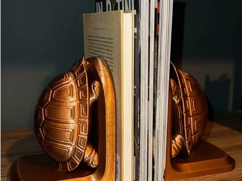 Geometric Turtle Shell Bookends | Modern Animal Book Stand |
