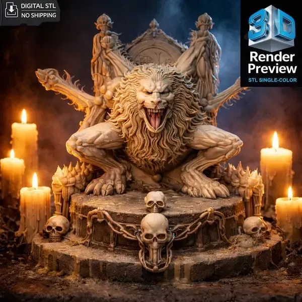 Demonic Beast Throne STL – Dark Fantasy Statue
