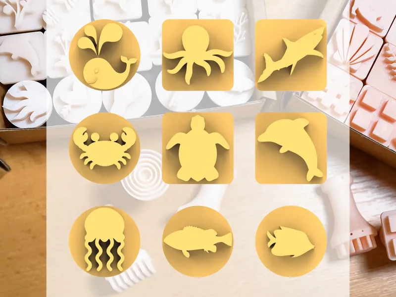 Ceramic Clay Stamp Set – Sea Animals (9 Stamps, 20 mm)