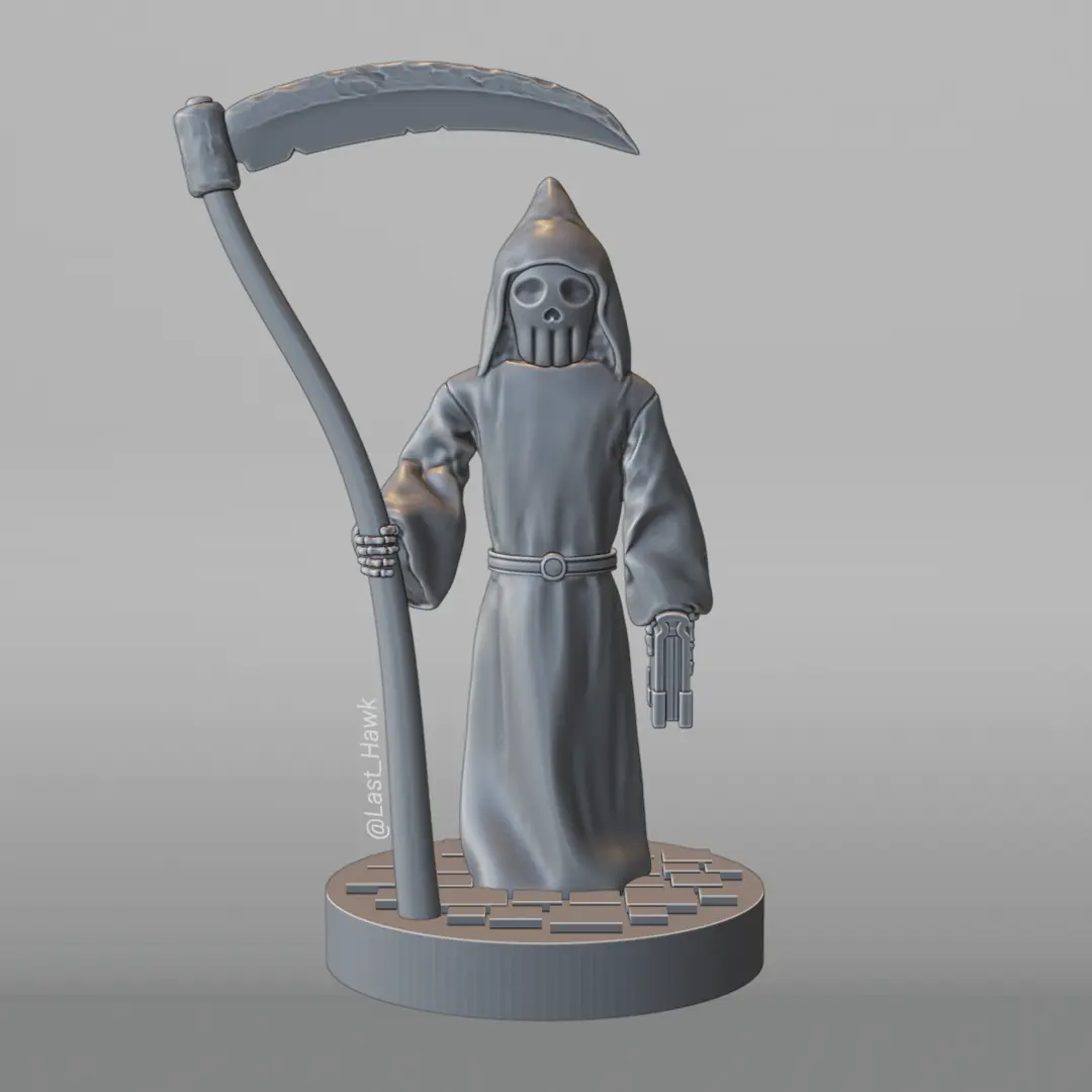 Reaper with book and scythe
