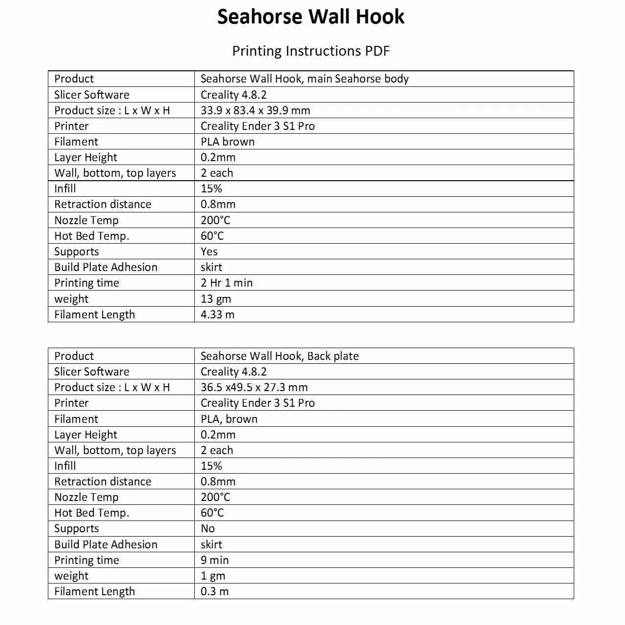 3DP, Baby Seahorse Wall Hook