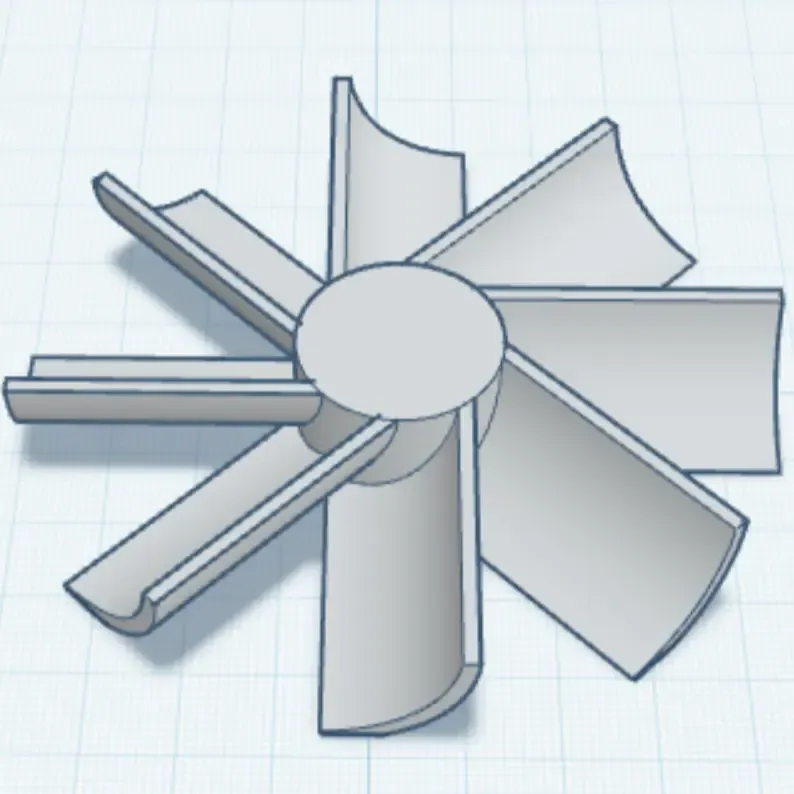 Curved blade fan 