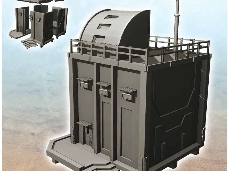 Futuristic command post with access staircase and rounded an