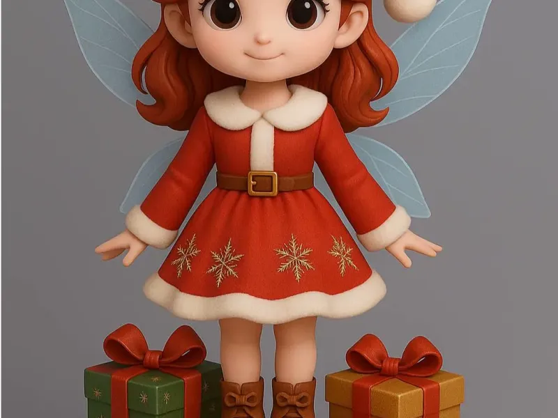 Figurinha de Fada de Natal em Base de Presente