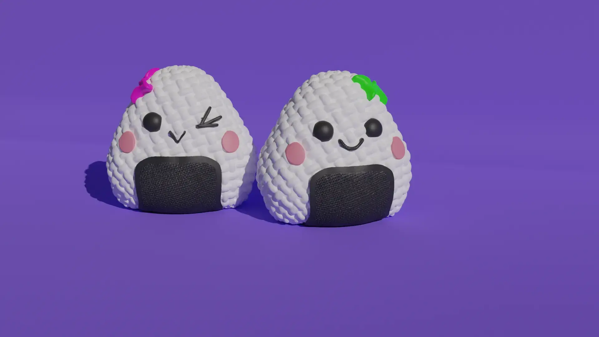 Crochet Onigiri 3 types w and wo keychain hanger painted3mf