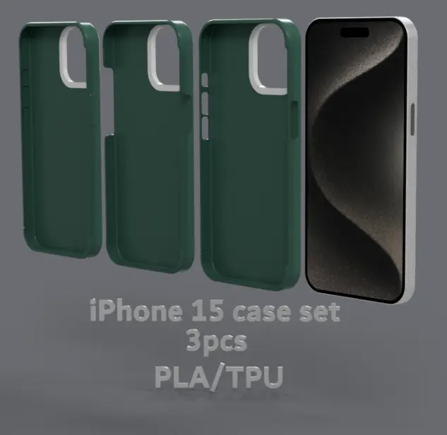 iPhone 15 phone case set. PLA/TPU + lens protector