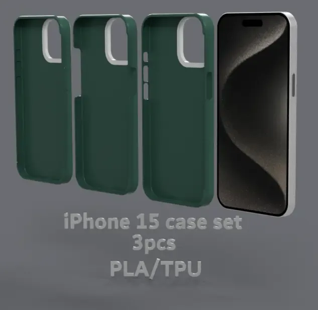 set di custodie per iPhone 15. PLA/TPU + protezione dell'obiettivo