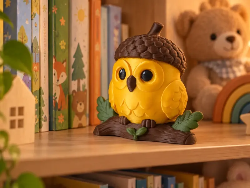 Adorável Estatueta de Coruja de Bolota - Decoração de Floresta Outonal