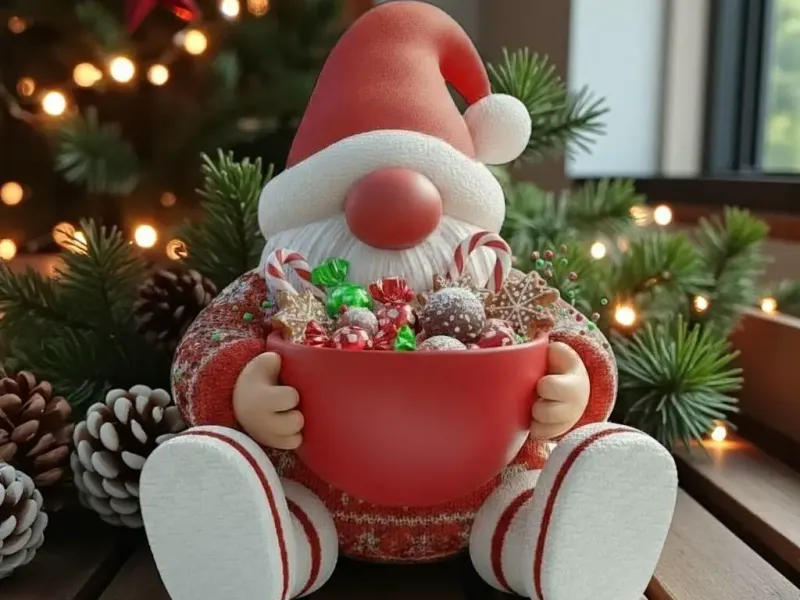 Festive Gnome with Bowl of Sweets - Christmas decoration