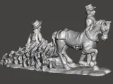 horse pulling tree winter scene-2