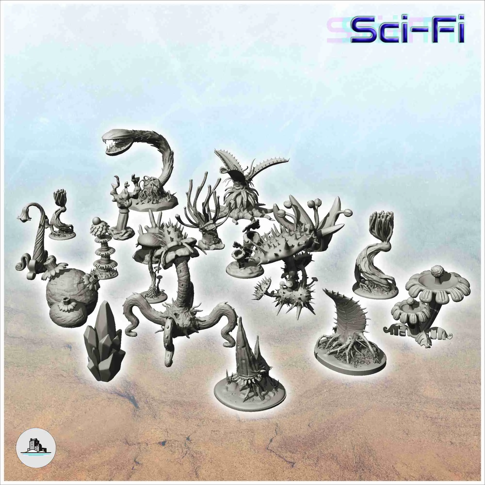 Set of nineteen alien plants (2) - science fiction miniature