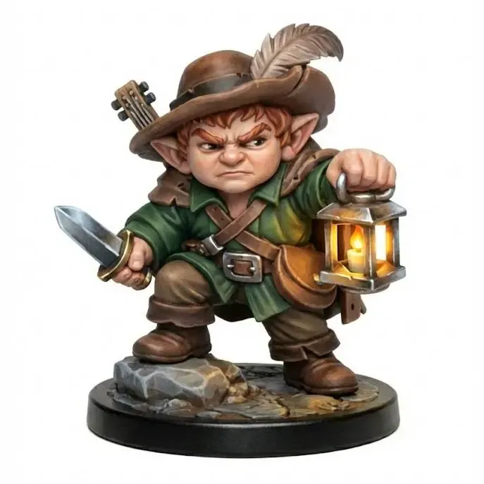 D&D Halfling bard warrior miniature for tabletop rpg