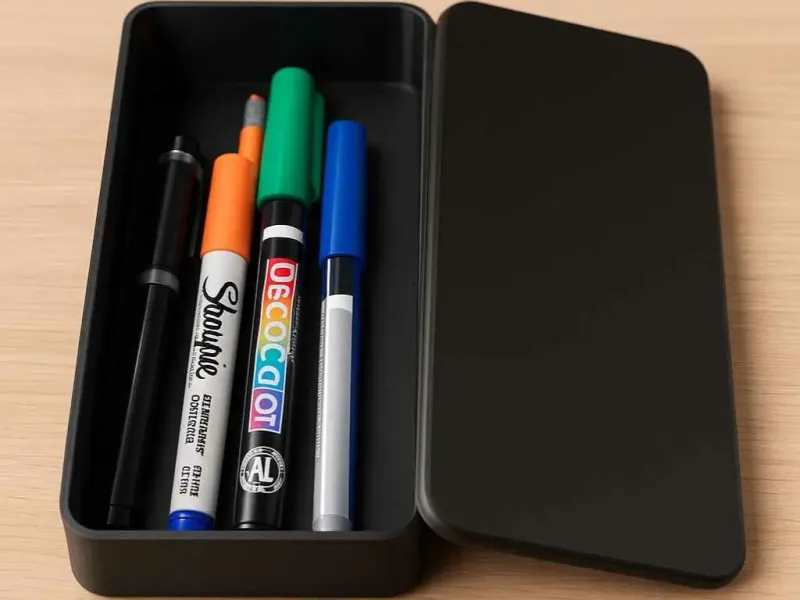 Estuche para bolígrafos y lápices con tapa deslizante